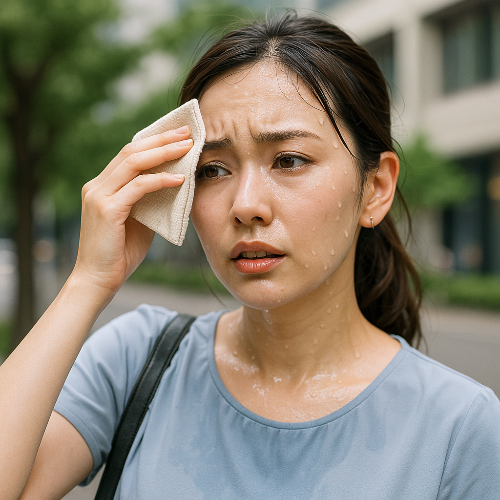 顔に汗をかく
顔汗気になる
顔 汗