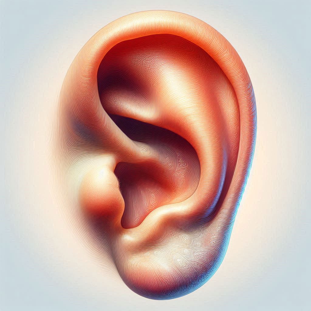 耳たぶにしこりがある様子のイラスト