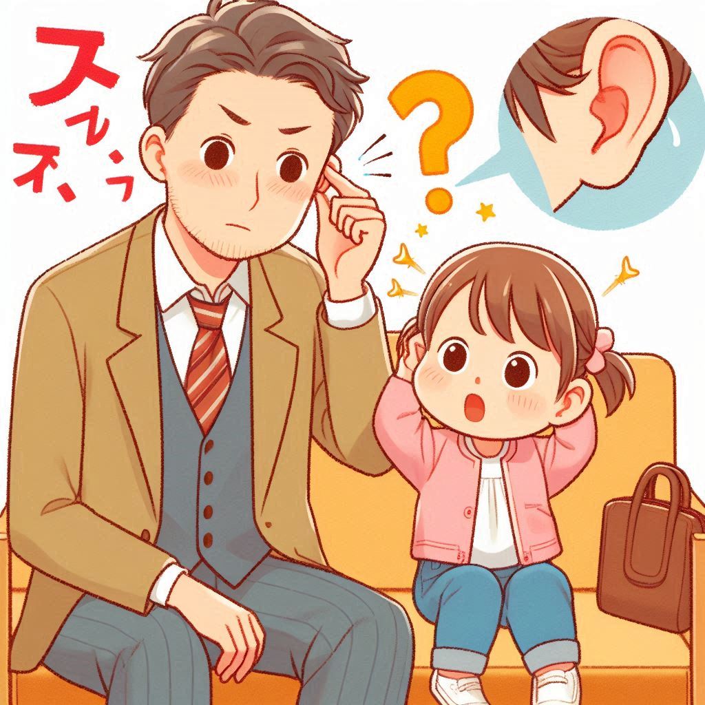 耳の臭いに気づく親子のイラスト