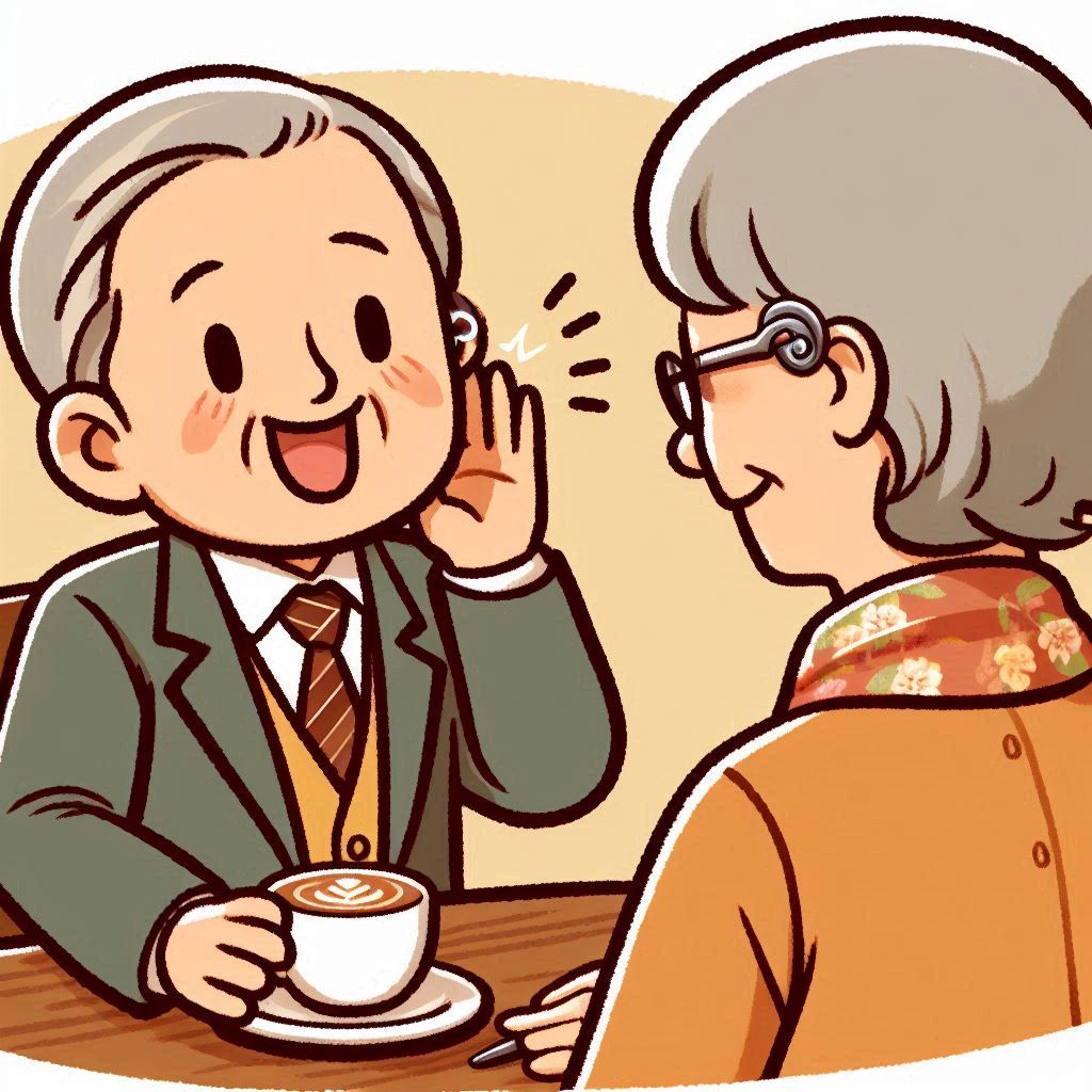 補聴器を装着して会話を楽しむ高齢者