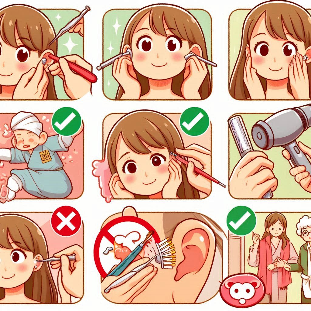 間違った耳掃除をする様子